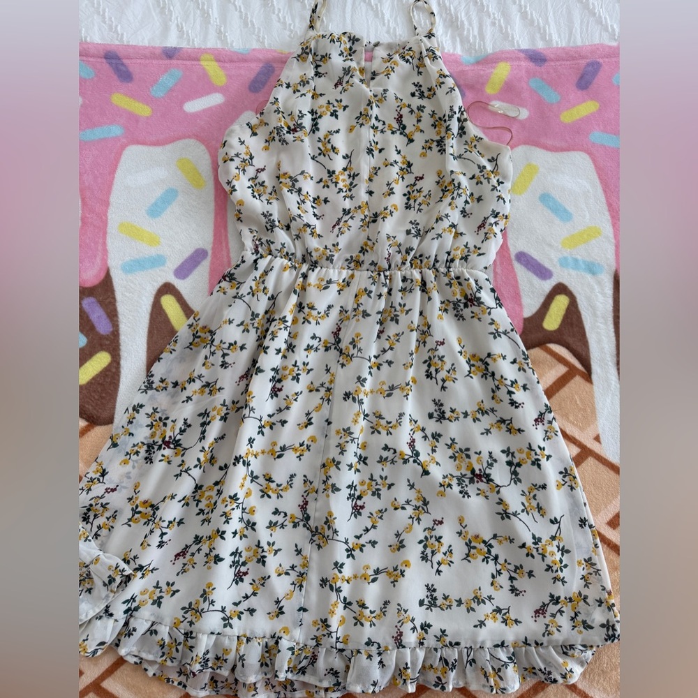 Blue Rain Yellow and White Halter Sundress